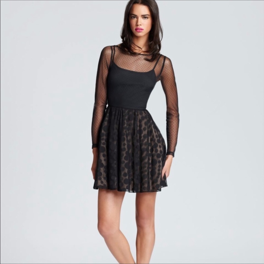 SEXY Black Sheer Sleeved Illusion Polka Dot Dress!